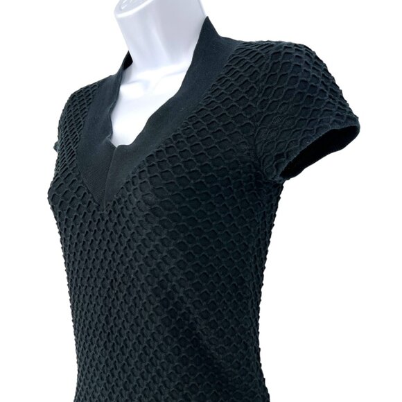 Armani Exchange Black Textured Knit V-Neck Dress Short Sleeve V-Neck Size Small - Picture 5 of 11